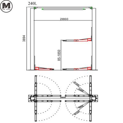 1850 mm altezza 2 post ascensore automatico 380V sicurezza con 5 tonnellate di capacità