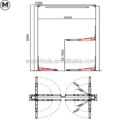 5000KGS 380v 2 Post Car Hoist Doppio cilindro idraulico Per SUV Minibus