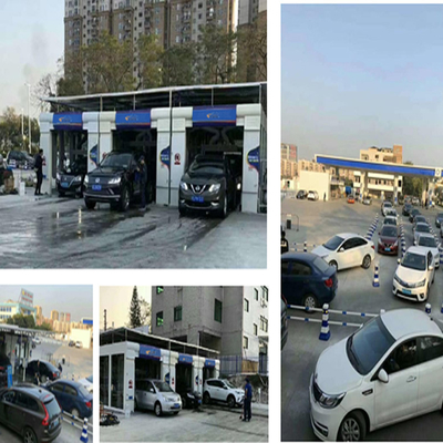 Lavatrice di auto a tunnel completamente automatica Lavatrice di auto ad alta pressione 10 spazzole Sistemi di lavaggio di auto rollover Sistema di controllo PLC