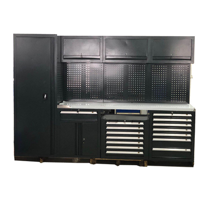 Grande banco da lavoro mobile nero per garage / per officina, armadio portautensili combinato in acciaio