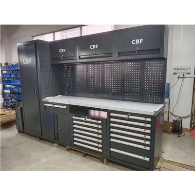 Grande banco da lavoro mobile nero per garage / per officina, armadio portautensili combinato in acciaio