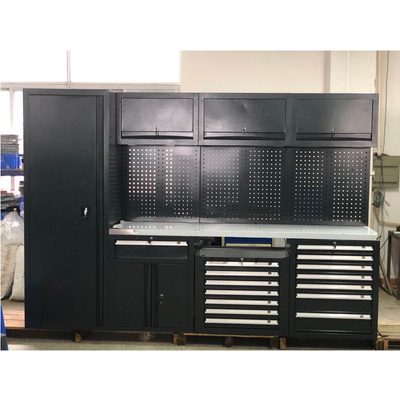 Grande banco da lavoro mobile nero per garage / per officina, armadio portautensili combinato in acciaio