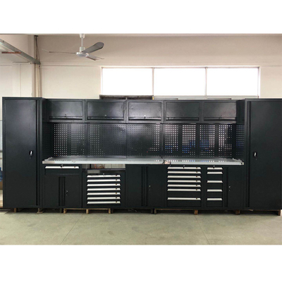 Grande banco da lavoro mobile nero per garage / per officina, armadio portautensili combinato in acciaio