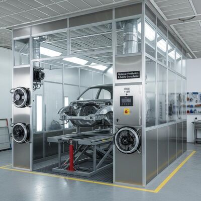 Car Spray Booth with 40cm to 118cm Bench Height Featuring Optimal Ventilation and Safety Compliance for Automotive Painting